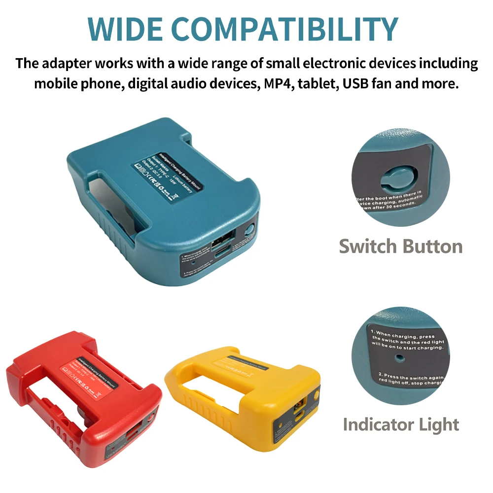 

For Makita/Dewalt/Milwaukee 18V Battery Mount with Type-C FAST Charging USB Adapter for Mobile Phone