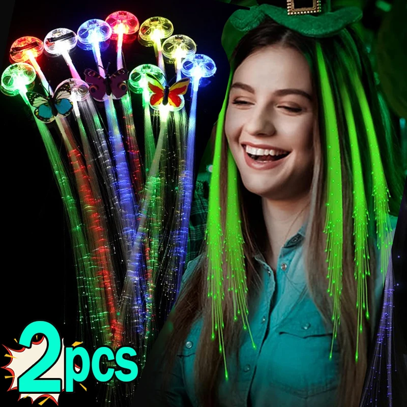 1/2pcs Halloween Glowing Hair Braid Christmas Decorations  Headband Party Hairlights Glowing Braid Clip Neon Birthday Glow Rave