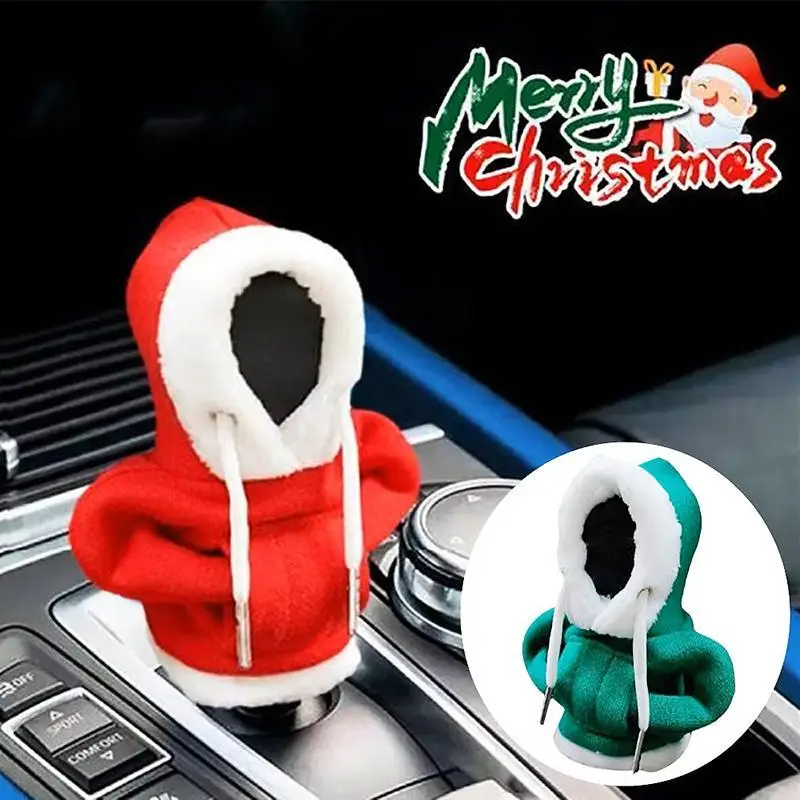 Christmas Hoodie Gear Shift Knob Cover Cute Plush Gear Shift Cover Festive Automotive Interior Decor Car Accessories