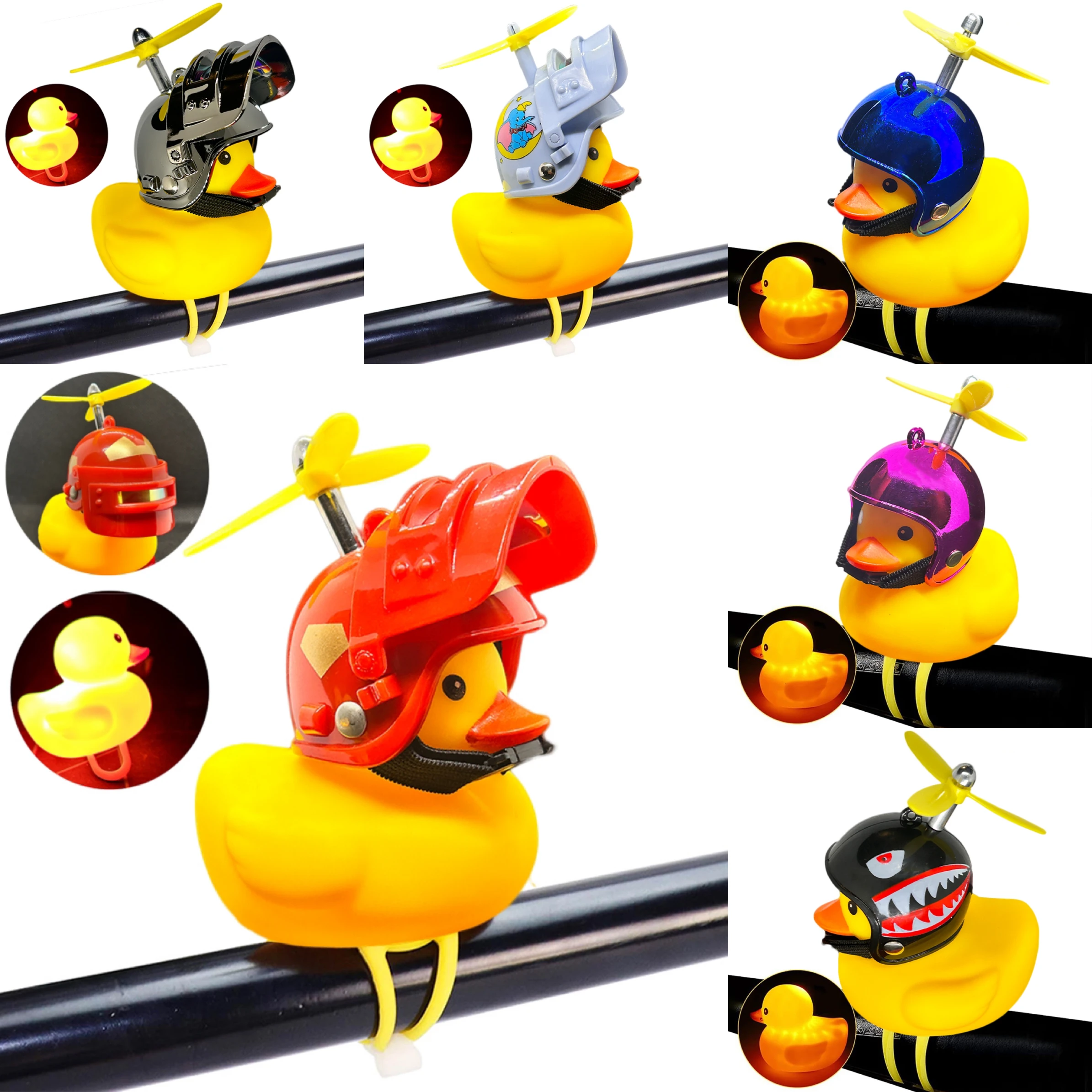 Bike Motor Accessories Duck with Propeller Helmet Broken Wind Rubber Duck Toy Car Bicycle Yellow Duck Decor Ornaments With Light