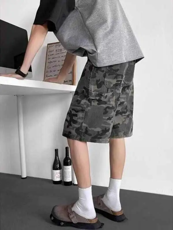 

Summer Large Size 250 Pounds American Retro Camouflage Men's Shorts Splicing Workwear Handsome Design Five-Part Pants