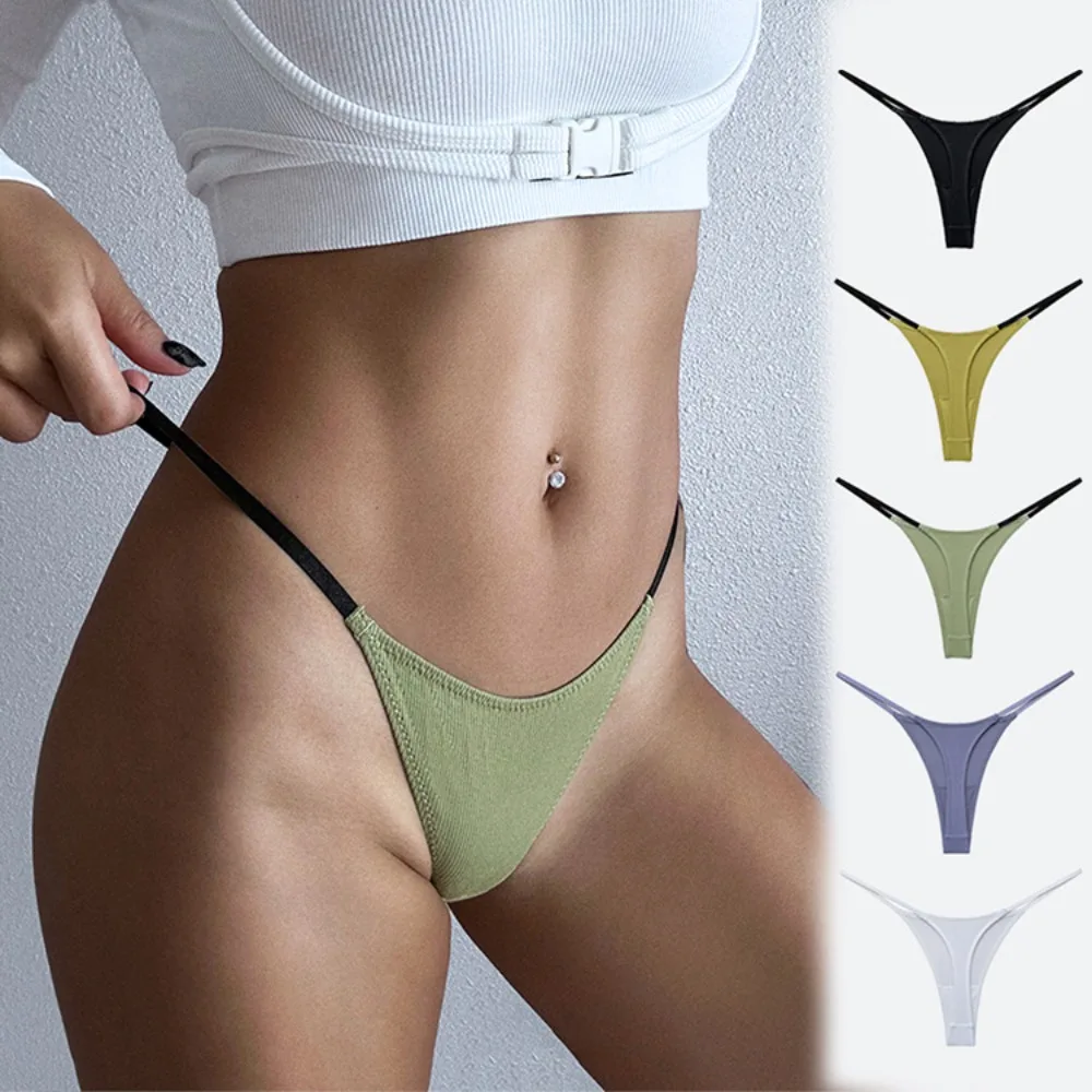 

Solid Color Thin Strap T-Back Thongs G-Strings Underpants Women's Briefs Cotton Crotch Lingerie Low Waist T Pants Girls