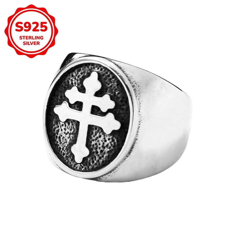 925 sterling silver punk-style cross men's ring is a perfect gift for men to wear as a ring in daily gatherings and parties