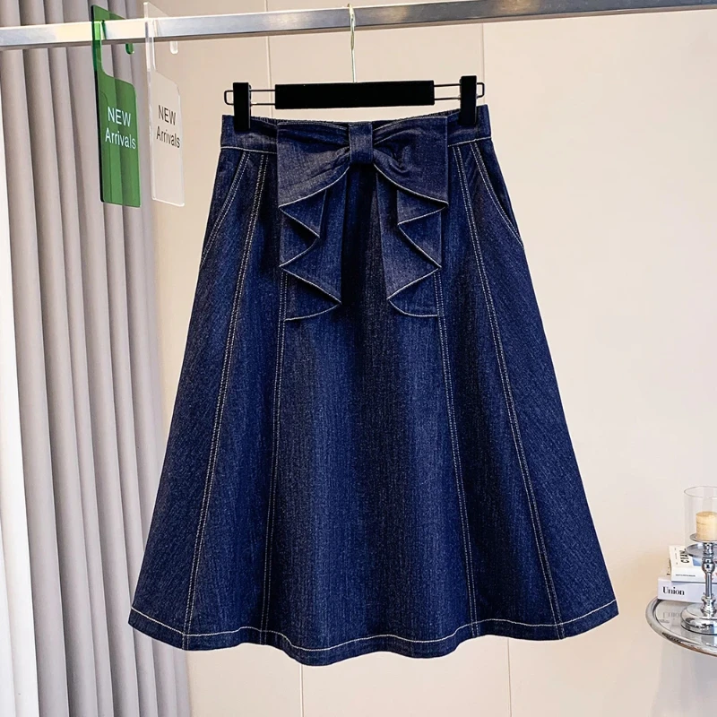 Plus Size Women's Clothing for 2026 Summer Loose Thin Elastic Waist Denim Skirts Butterfly Design Style Jeans Skirt Bottom KE301