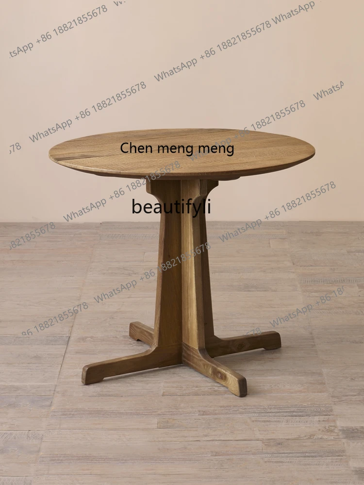 Japanese Style Ancient Wood Bed & Breakfast Short Round Table Coffee Table Retro Old Wood Sofa Mid-Ancient Side Table