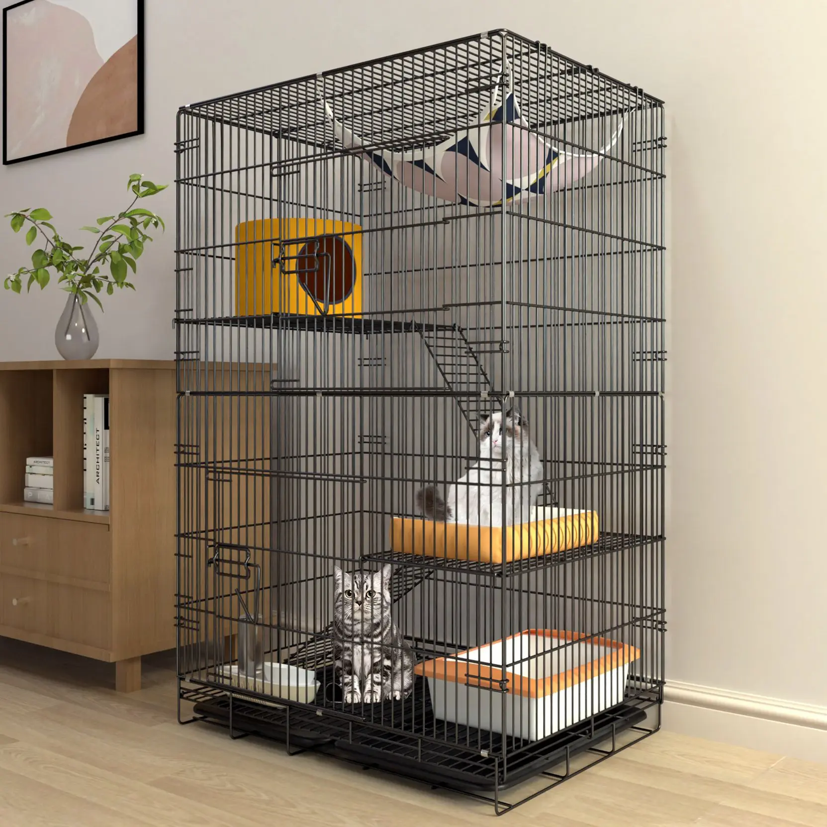 

Cat cage household cat villa with toilet Indoor large folding cat cage house