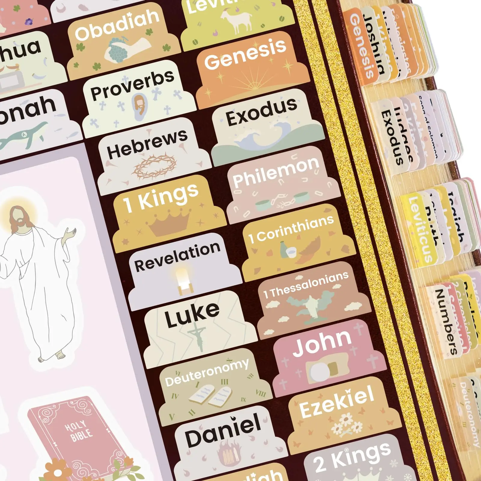 

Bible Tabs with Unique Stickers, Laminated Bible Tabs for Women & Men, Christian Gifts, Boho Theme, Large Print Bible Tabs