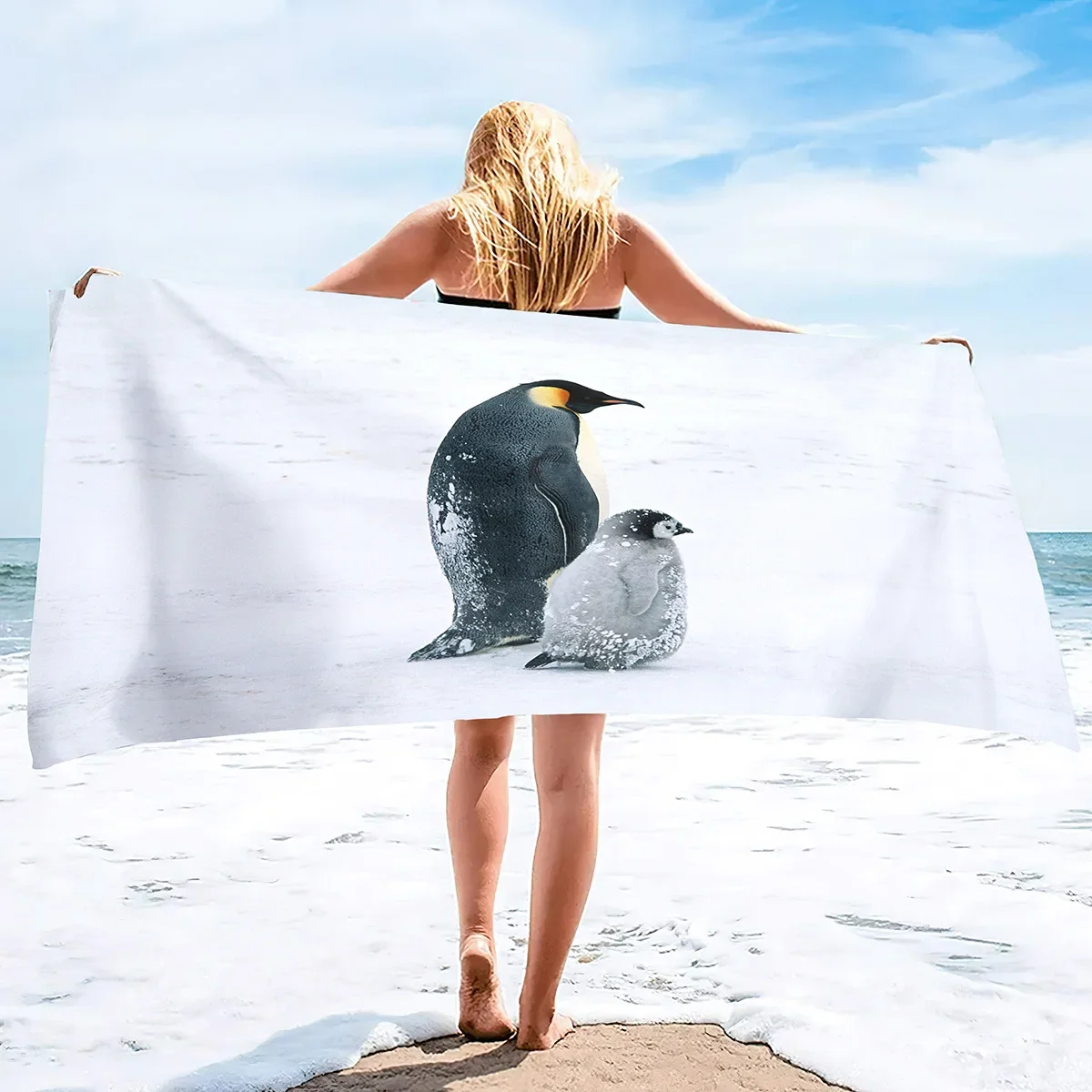 Penguin Beach Towel Quick-Dry Bath Pool Towels Sand Proof Highly Absorbent Beach Accessories for Adults Teens Travel Picnic