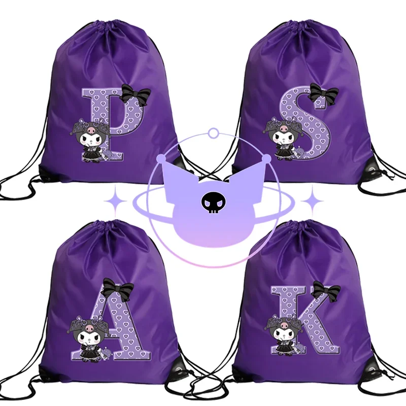 

Kuromi Drawstring Bag Girls Personality Letters Sport String Pocket Clothes Shoes Storage Waterproof Outdoor Convenient Backpack