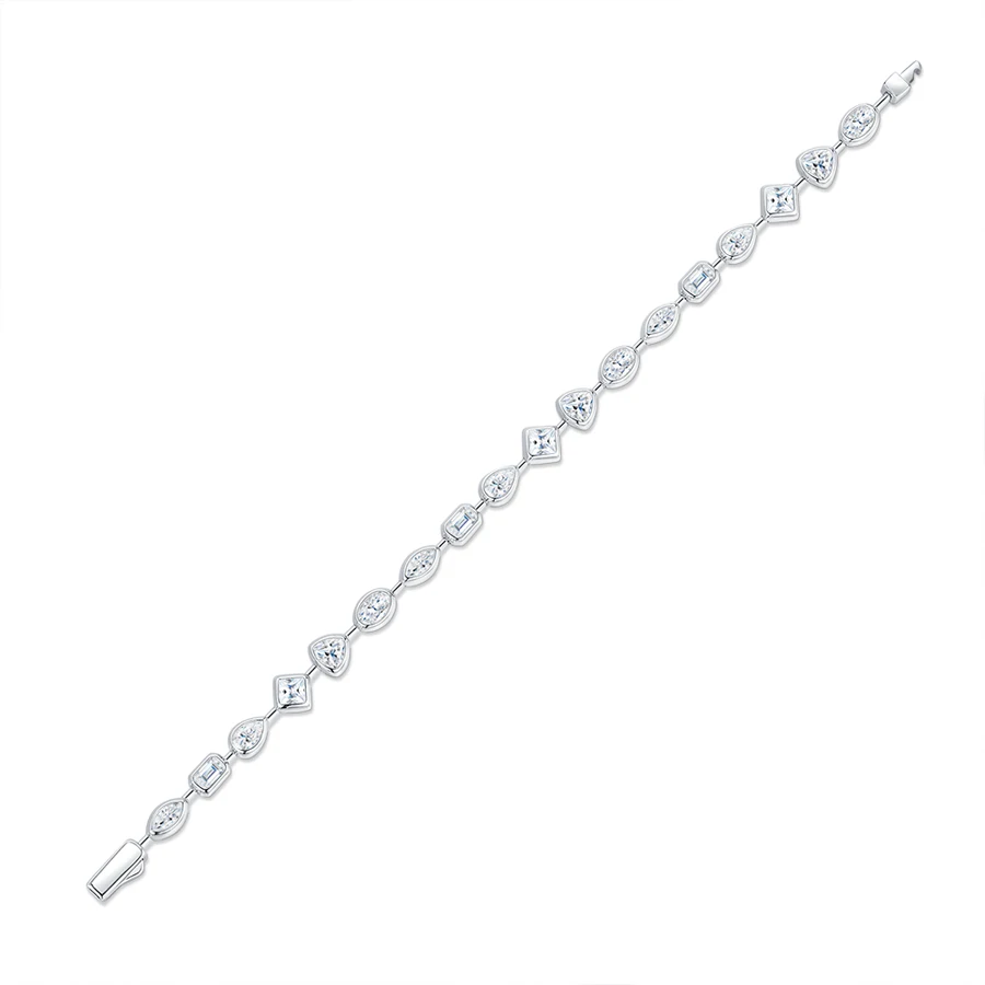 JIUZUAN Mixed Cut Moissanite Tennis Bracelet S925 Silver 18K Gold Plated Modern Bezel Setting Elegant Women Jewelry Bracelet