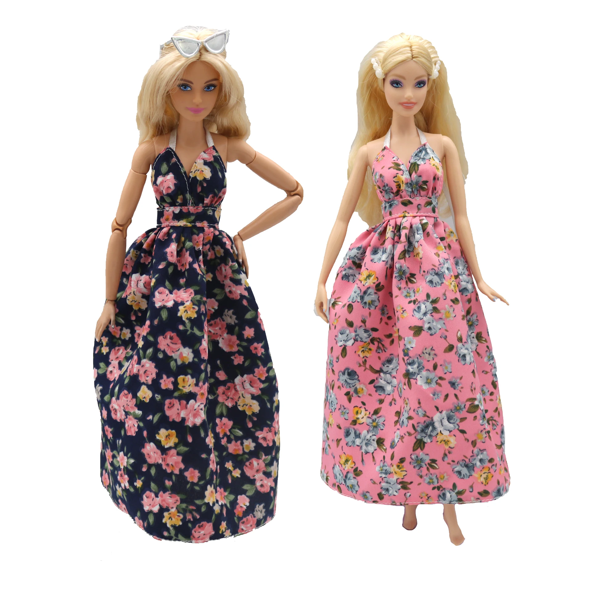 New 30cm 1/6 halterneck backless floral puffy Long dress Daily Wear Accessories for Barbies doll