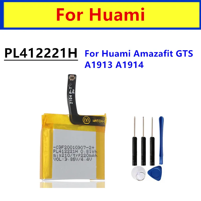 PL412221H Original Battery For Huami Amazafit GTS A1913 A1914 Smart Watch Battery 412221 220mAh + Free Tools