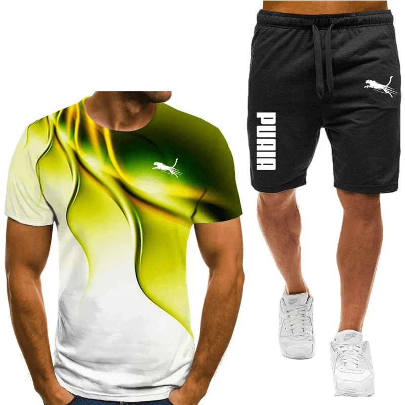 Men\'s sports set, casual T-shirt set and running shorts, breathable, 2 pieces, new 2024