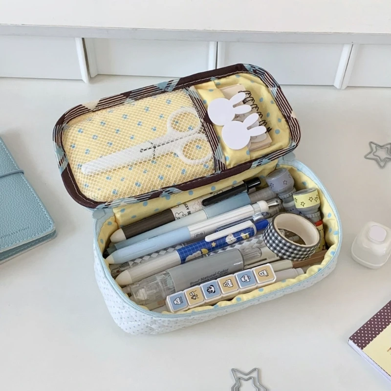 Dotted Pencil Case with Zip Opening, Heart Quilted Padded Pencil for School Supplies, Study Desk and Daily Storage 896C