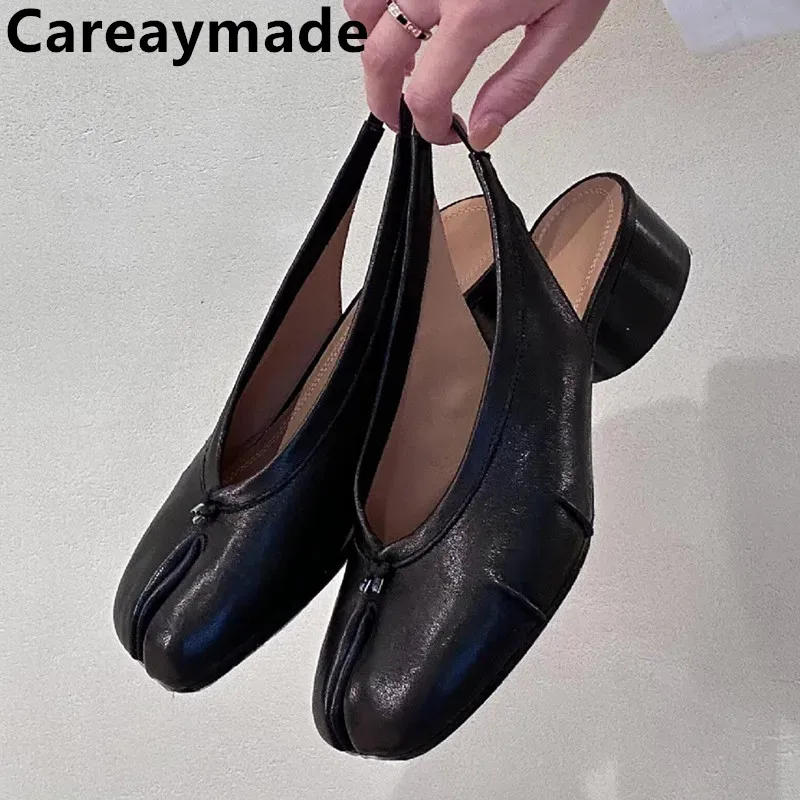 Careaymade-Sommermode, weiches Leder, geteilte Zehenpartie, große Größe, Damen-Pumps, lässig, bequem, niedriger Absatz, Slingbacks, Tabi-Ballettschuhe