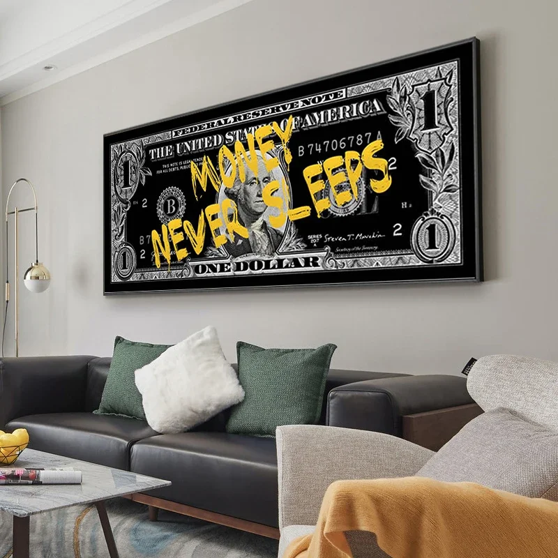 Motivational Money Wall Art Canvas Painting Modern Dollars Posters and Prints Pictures for Living Room Home Decoration