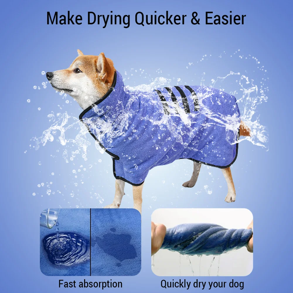 Dog Bath Robe Fast Drying Coat Bag Soft Dog Bathrobe Towel Super Absorbent Pet Dog Cat Bath Robe Towel