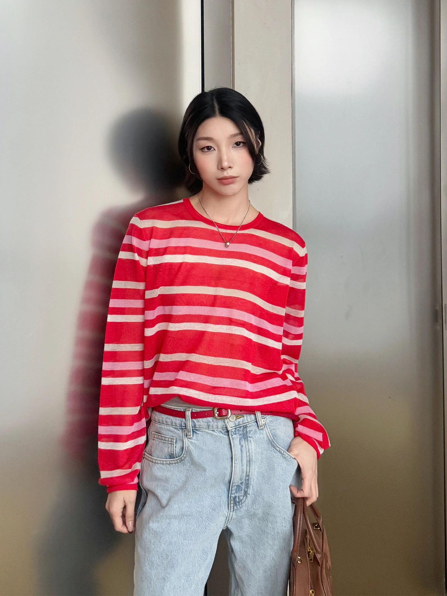 

Вязаный свитер в полоску от бренда Anna Mooer, мягкий повседневный свободный пуловер с длинными рукавами и круглым вырезом для женщин