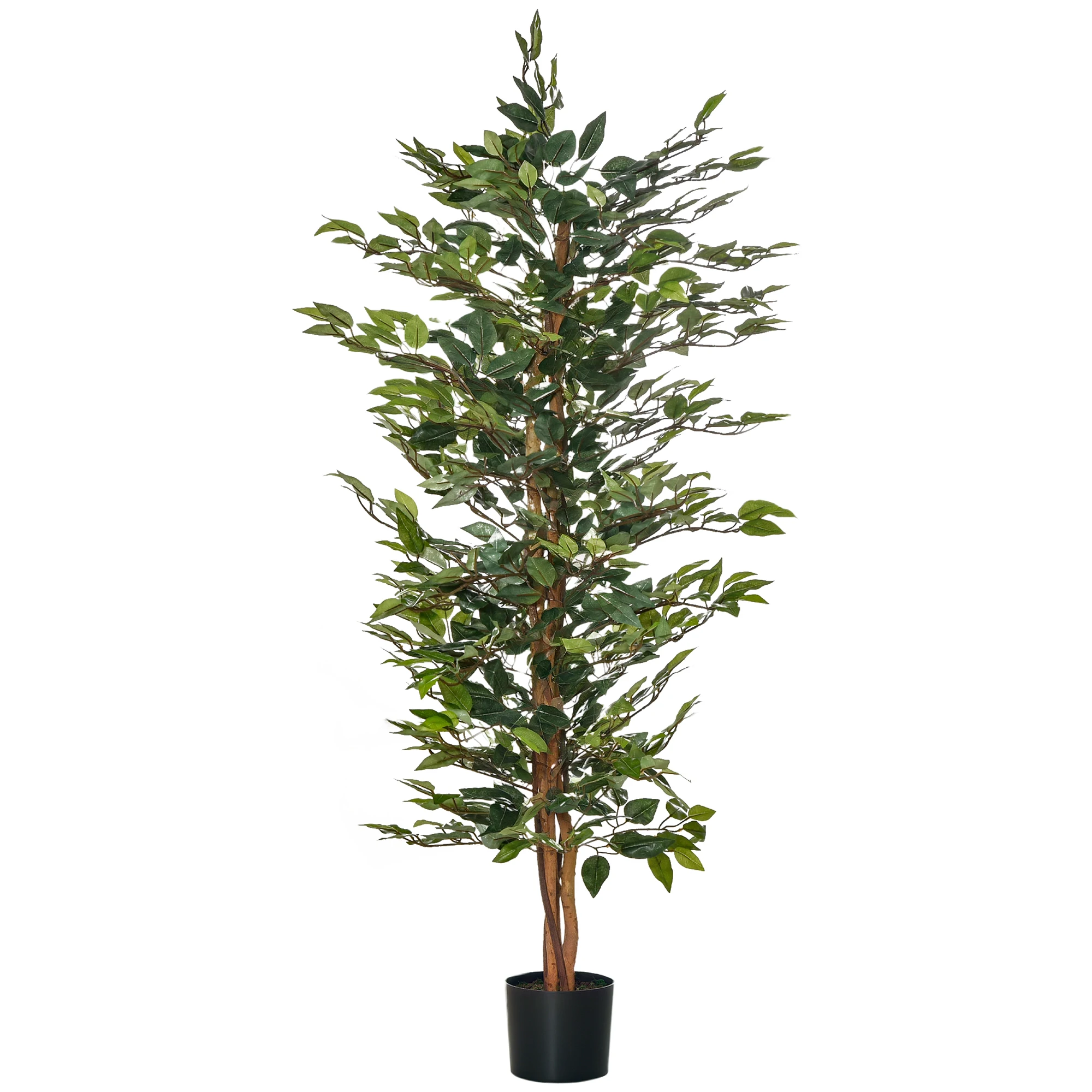 Homcom Verde Ficus Artificial Con Troncos 150 Cm Planta Artificial Con Macetas Y 1008 Hojas Realistas Para Decoración Del Hogar Salón