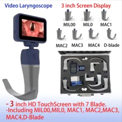 3.2 inch RGB HD Screen Reusable Video Laryngoscope with 7 Blade Anesthesia Video Laryngoscope for Intubation