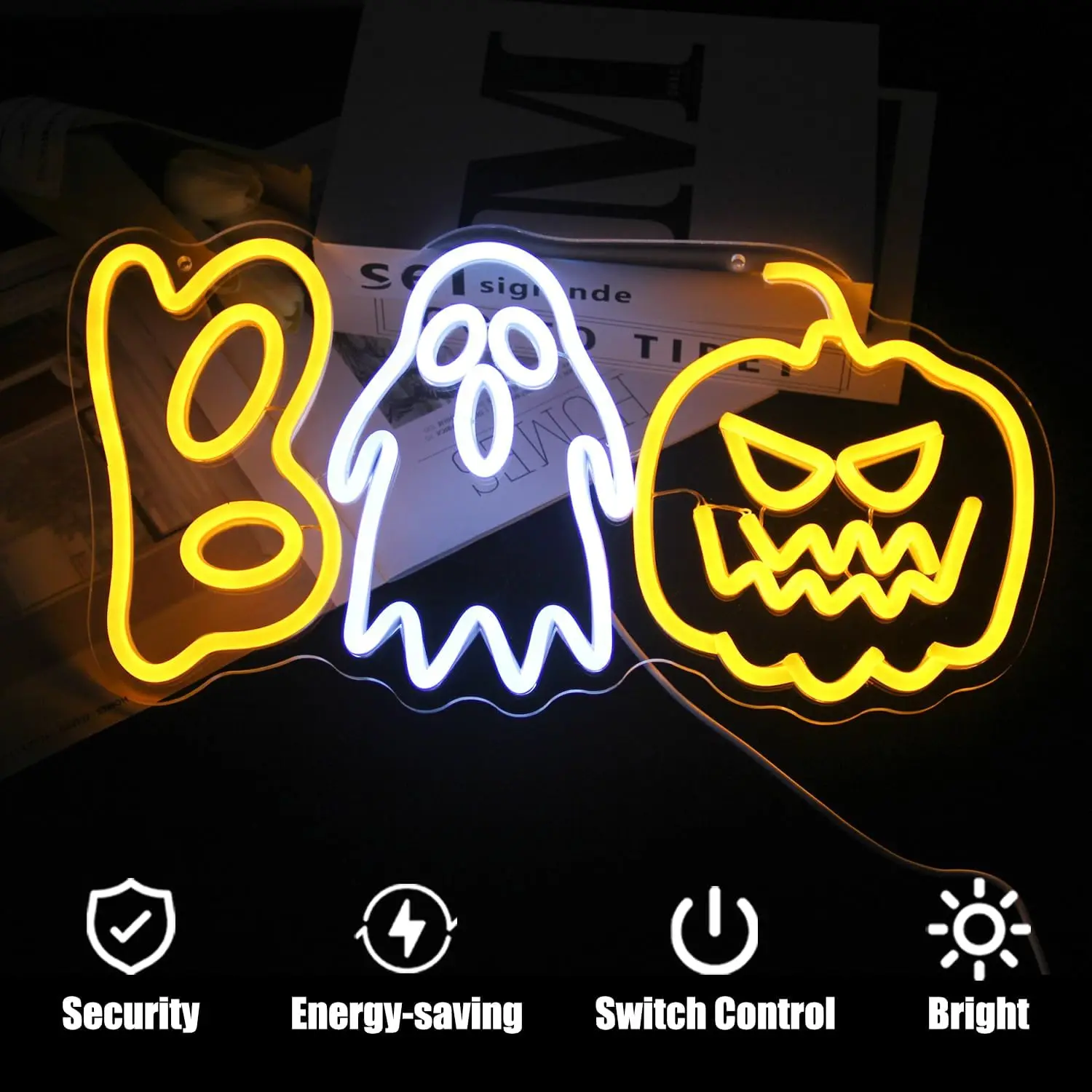 Halloween Boo Neon Sign for Wall, Fantasma, Abóbora, Neon Light, Assustador, LED Neon, Decoração para Quartos, Bar