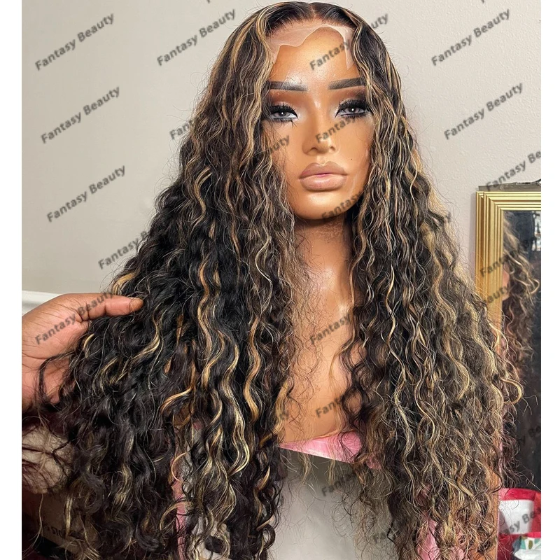 

Highlight Natural Water Wave Curly Human Hair 5x5 HD Lace Wigs for Black Women Pre Plucked 13x4 Lace Front Wigs Remy Daily Wear