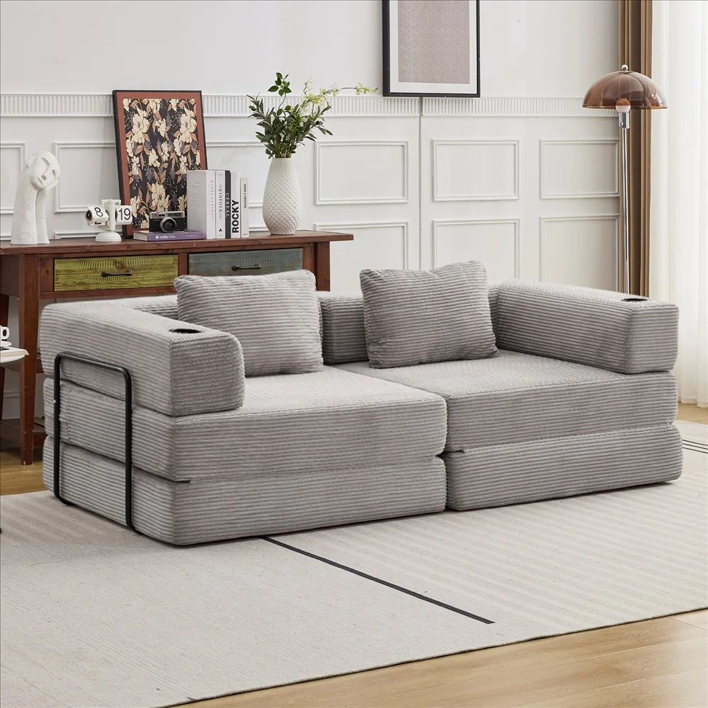 Modernes Frei Kombinierbares Modulares Ecksofa Olivgrüner Cord Convertible Couch mit Getränkehaltern Platzsparende Möbel – Detail 1