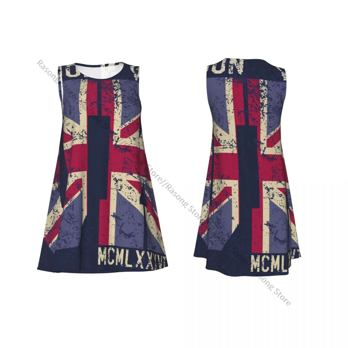 レディースドレスヴィンテージロンドン英国旗夏カジュアルTシャツビーチカバーアップタンクドレス