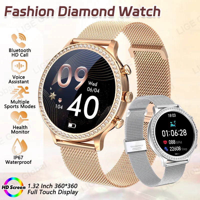 Luxury Watch Hd - LIGE Fashion Women Diamond Watch Bluetooth