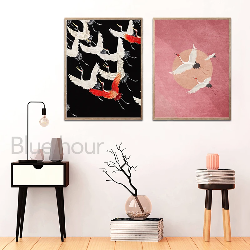 Red Crane Hokusai Eclectic Gallery Wall Art Prints Blue Heron Canvas Painting Nordic Posters Coastal Wall Pictures Home Decor