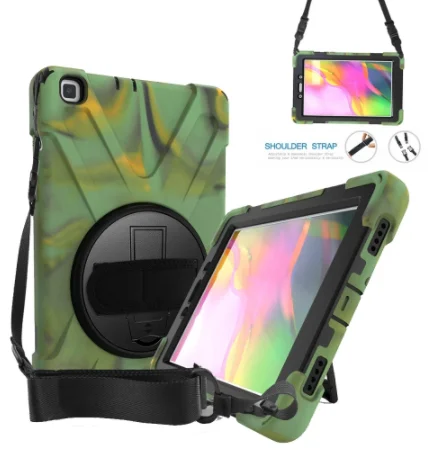 Shockproof Kids Safe PC Silicon Hybrid Stand Shoulder Strap Case For Samsung Galaxy Tab A 8.0 2019 SM-T290 SM-T295 Tablet Cover