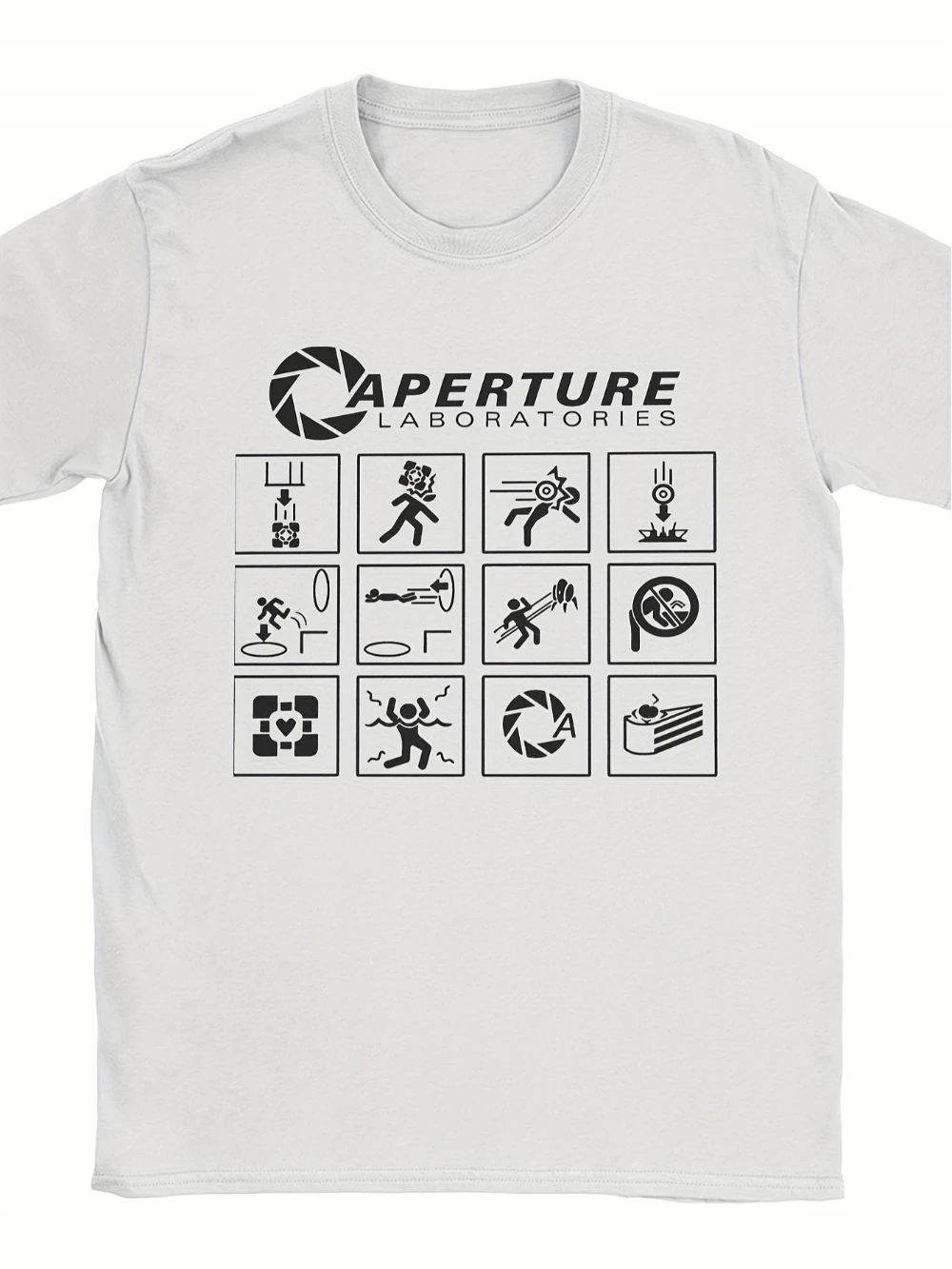 Portal 2 Aperture Science Laboratories Men's Pattern T-Shirt White with Black Science Icons Official Video Game Apparel