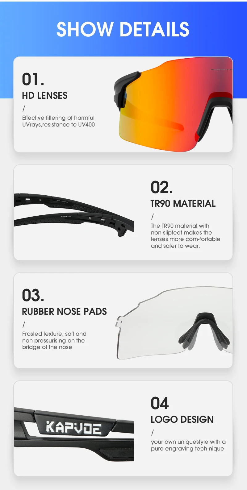 Kapvoe 2026 Photochrome Fahrradbrille Randlos Herren Laufbrille Outdoor-Sportbrille MTB-Brille Fahrradbrille – Detail 14