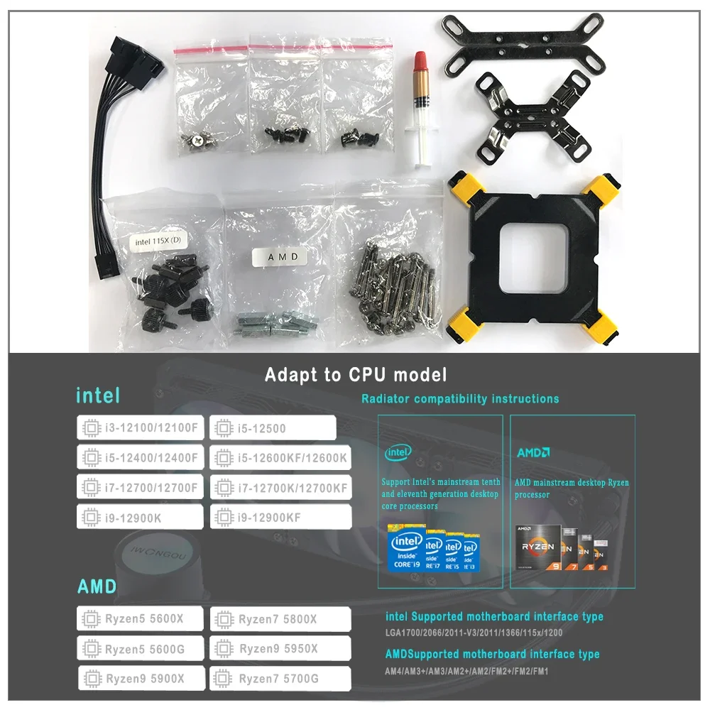 Iwongou Waterkoeler Cpu 240Mm Vloeistofkoeling 4pin Pwm Rgb Processor Koeler Cpu Koellichaam 120Mm Ventilator Pc Waterkoeling Radiator