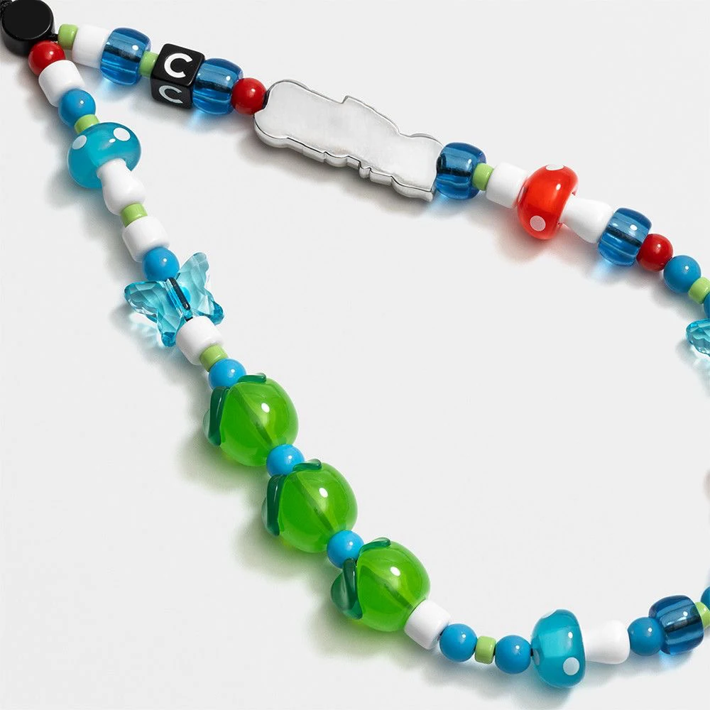 

Forest Green Blue Beads Universal Phone Charm Straps Short Lanyard Phone Hanging Chain