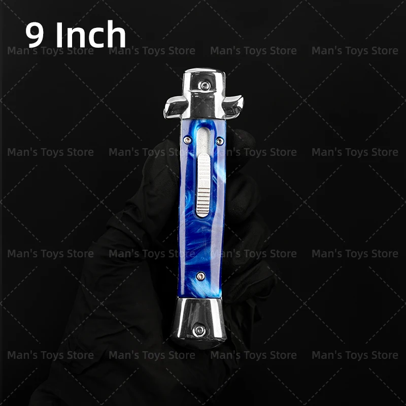 

9-дюймовый итальянский складной нож OTF в старинном стиле, лезвие 440C, для мафии, активного отдыха, кемпинга, с рукоятью из смолы, портативный инструмент EDC