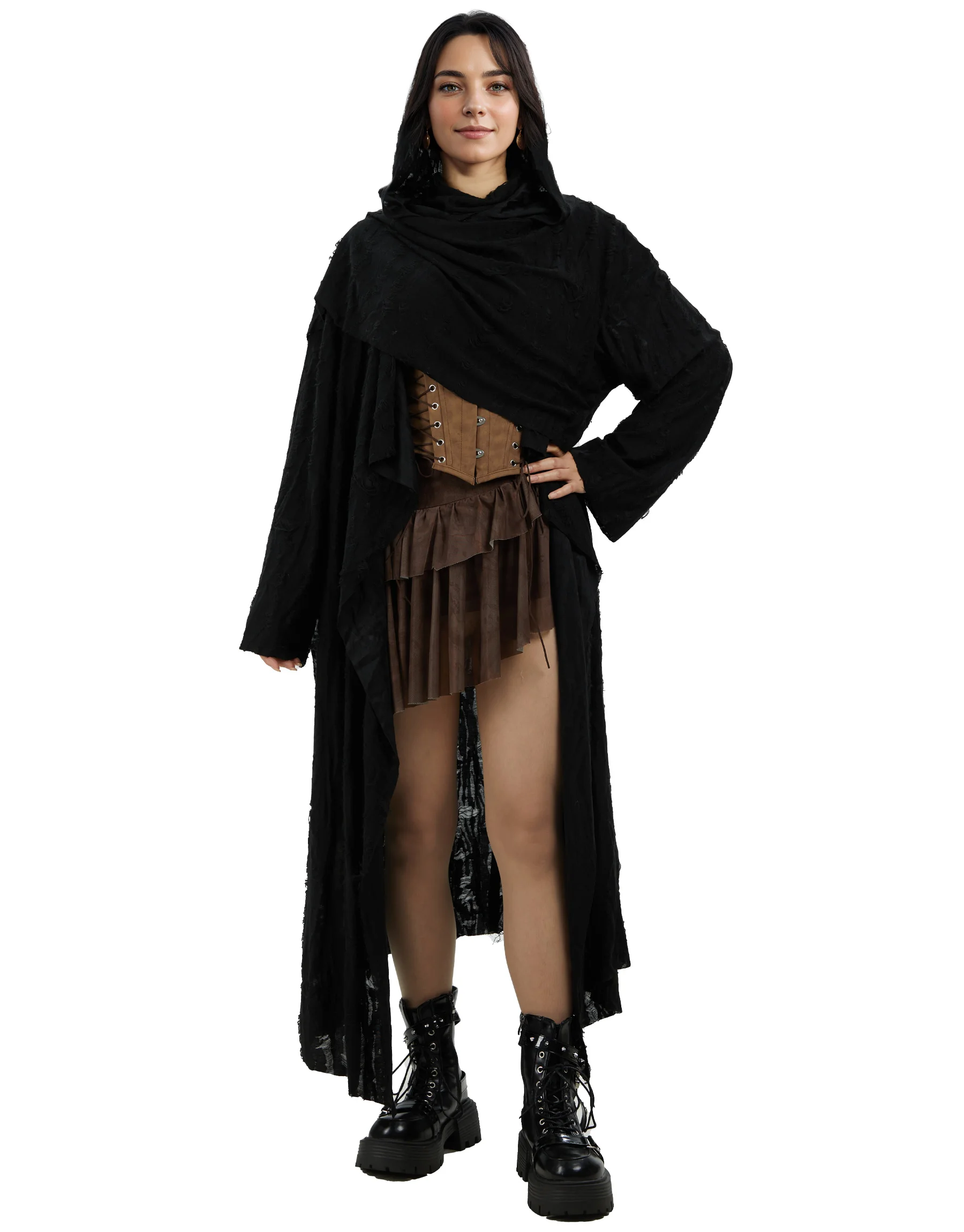 

Meowcos Women Gothic Hooded Cloak Trench Coat Autumn and Winter long Hoodies Robe Long Maxi Cloak Coat for Halloween