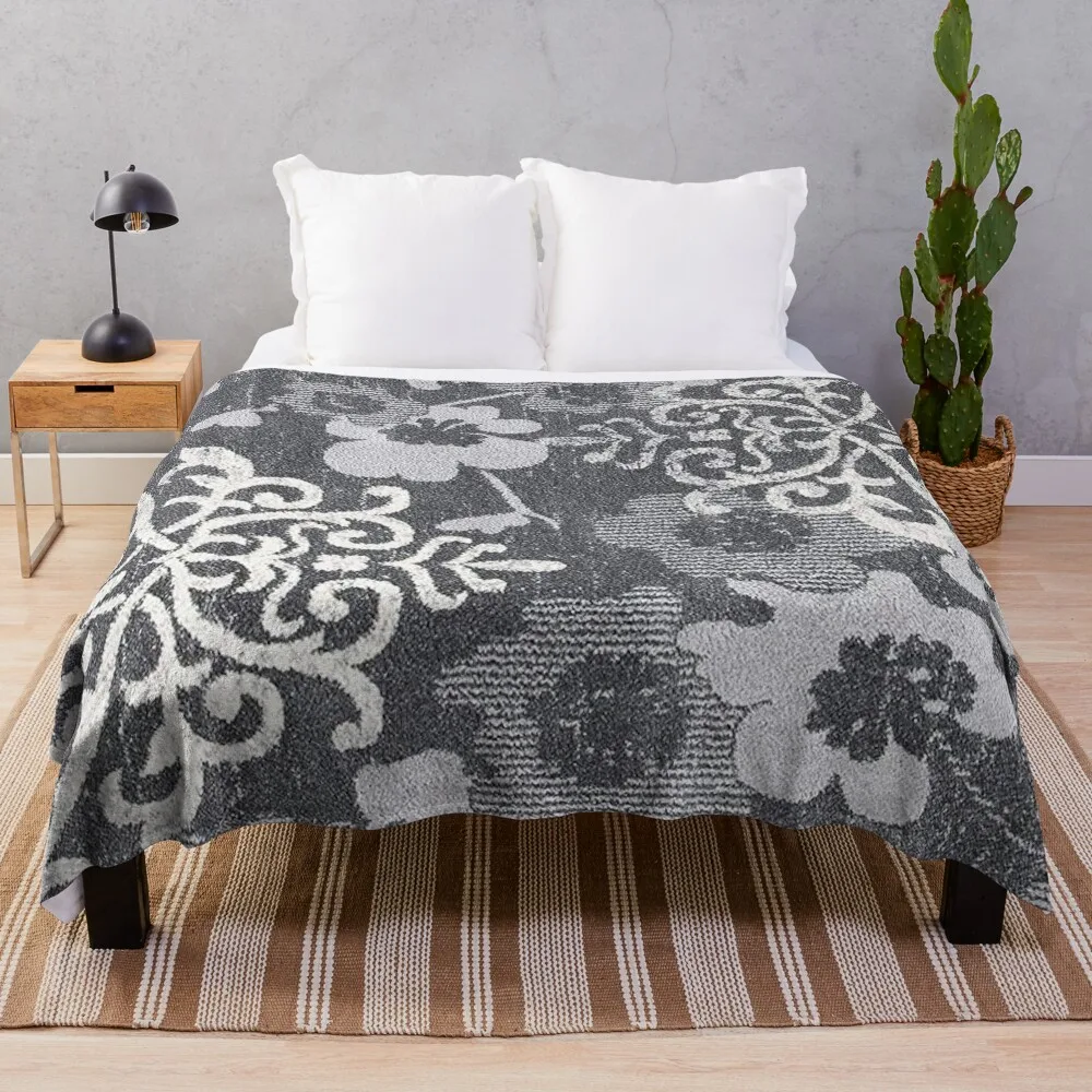 

Floral Glam Damask Distressed Charcoal / Ivory Throw Blanket Cute Shaggy Blankets