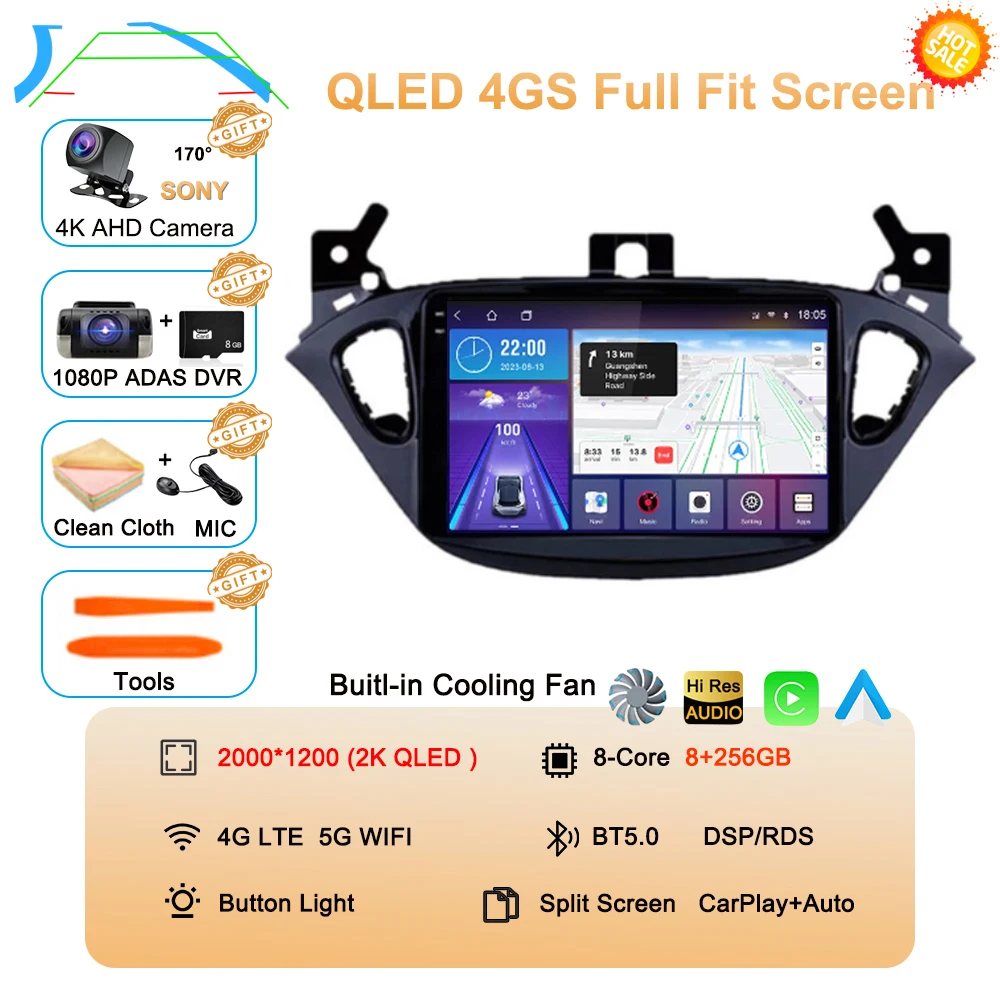 Android 16 Auto voor Opel Corsa E 2015-2019 voor Opel Adam 2013-2016 Multimedia Videospeler Radio Carplay Auto GPS WIFI+4G Stereo
