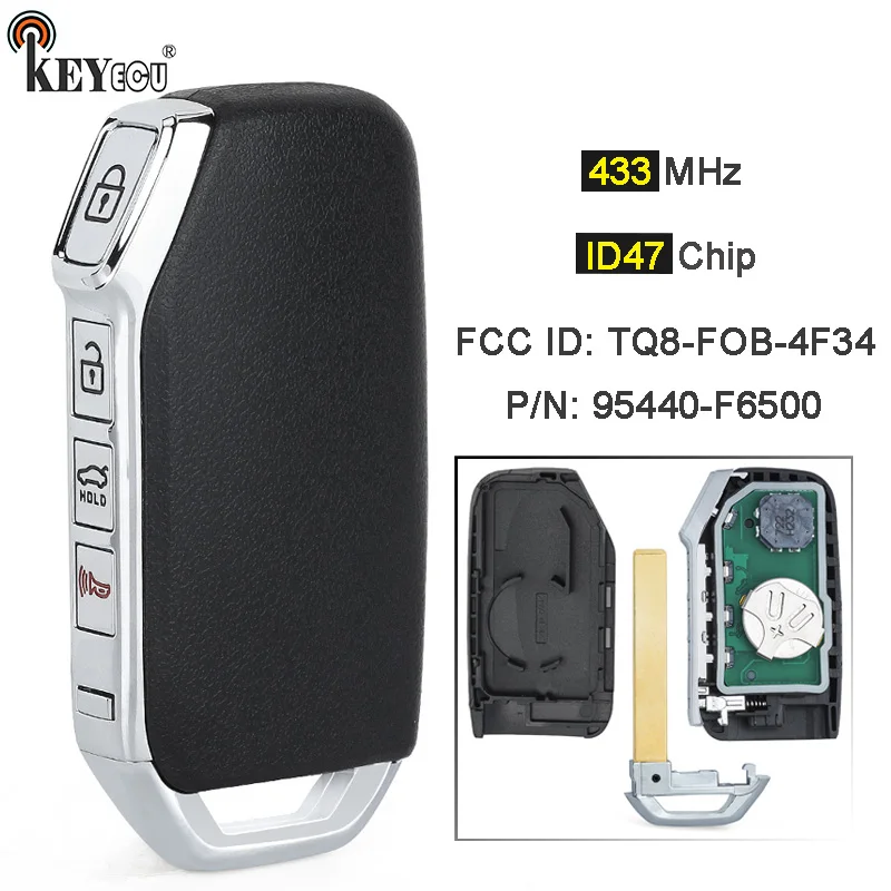 

KEYECU 433MHz ID47 Chip P/N: 95440-F6510 FCC ID: TQ8-FOB-4F34 Keyless-Go Smart Remote Key Fob for Kia K7 2018 2019 2020-2022