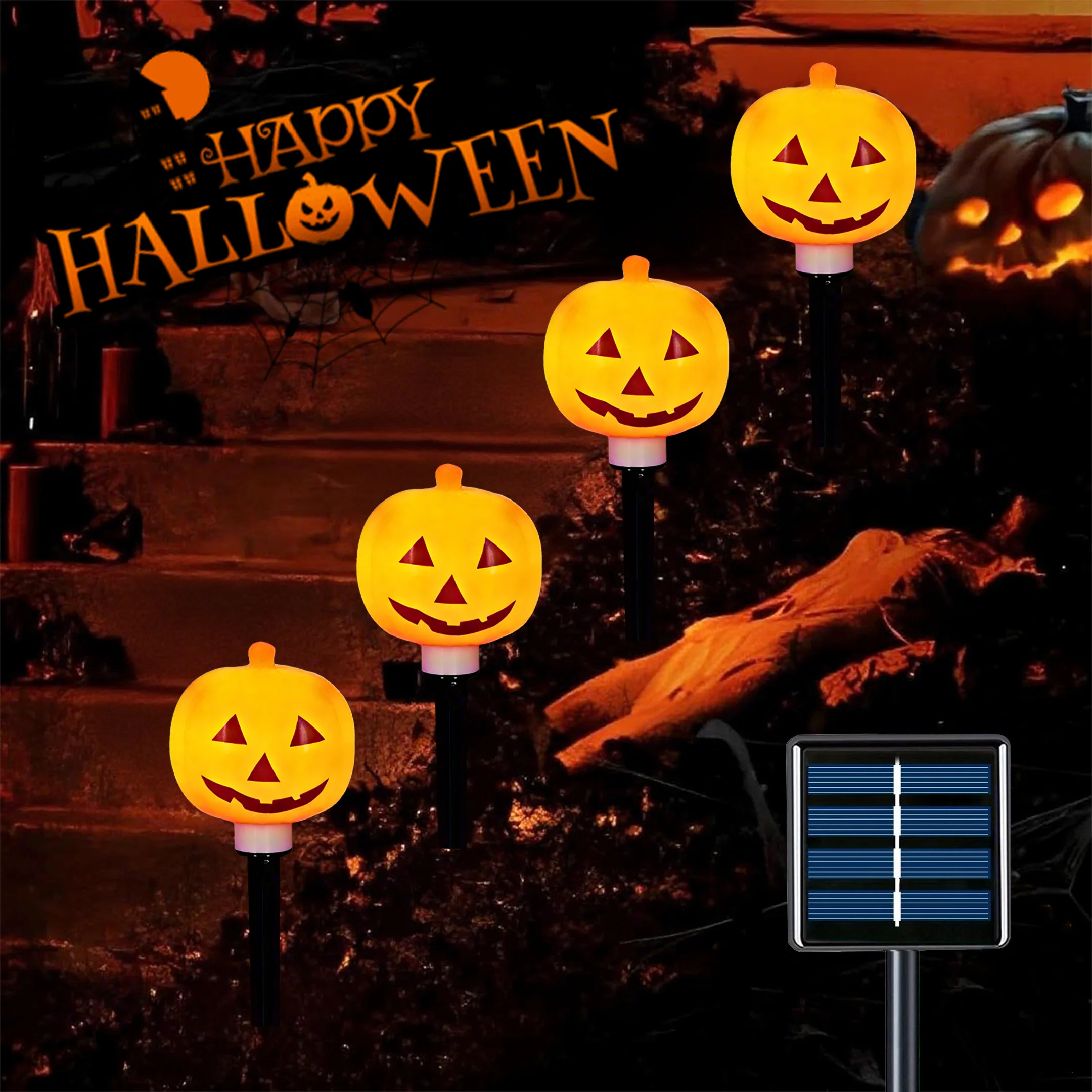 Halloween Decorations Outdoor Solar Pumpkin Pathway Lights for Outside 8 Lighting Modes IP65 Waterproof for Yard Garden Pathway