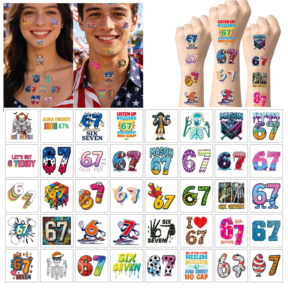 

20 шт./компл. забавные цвета 67, шесть семи временных татуировок, наклейки для боди-арта, татуировки, вечерние подарки, наклейки