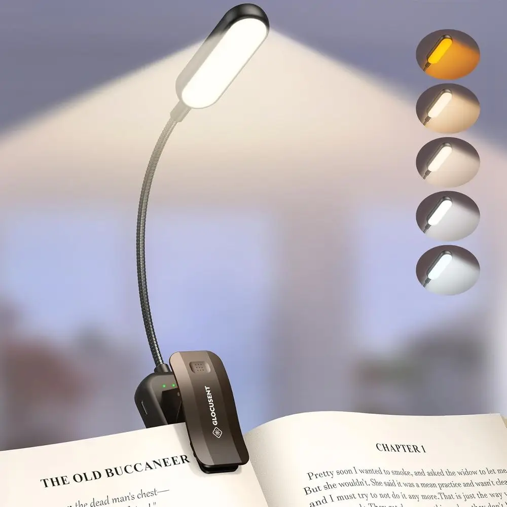 LED Reading Light for Bedtime Books, Eye-Care Adjustable Brightness, 90-Hour Rechargeable, Lightweight Clip-on for Book Enthusia