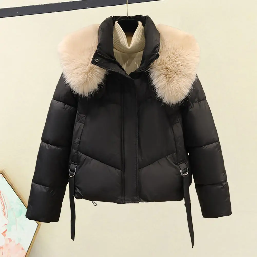 2024 Korean Fashion Fur Collar Winter Women White Jacket Ladies Vintage Short Warm Puffer Coat Female Parka Outerwear