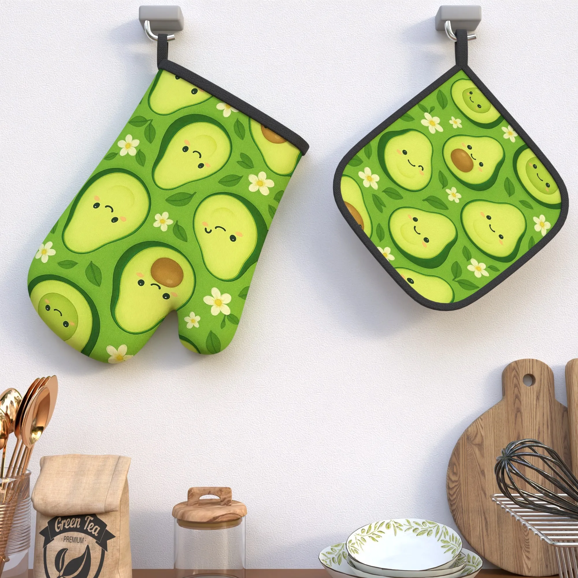 Avocado Print Oven Mitts and Pot Holders Set Heat Resistant Kitchen Cooking Baking Grilling