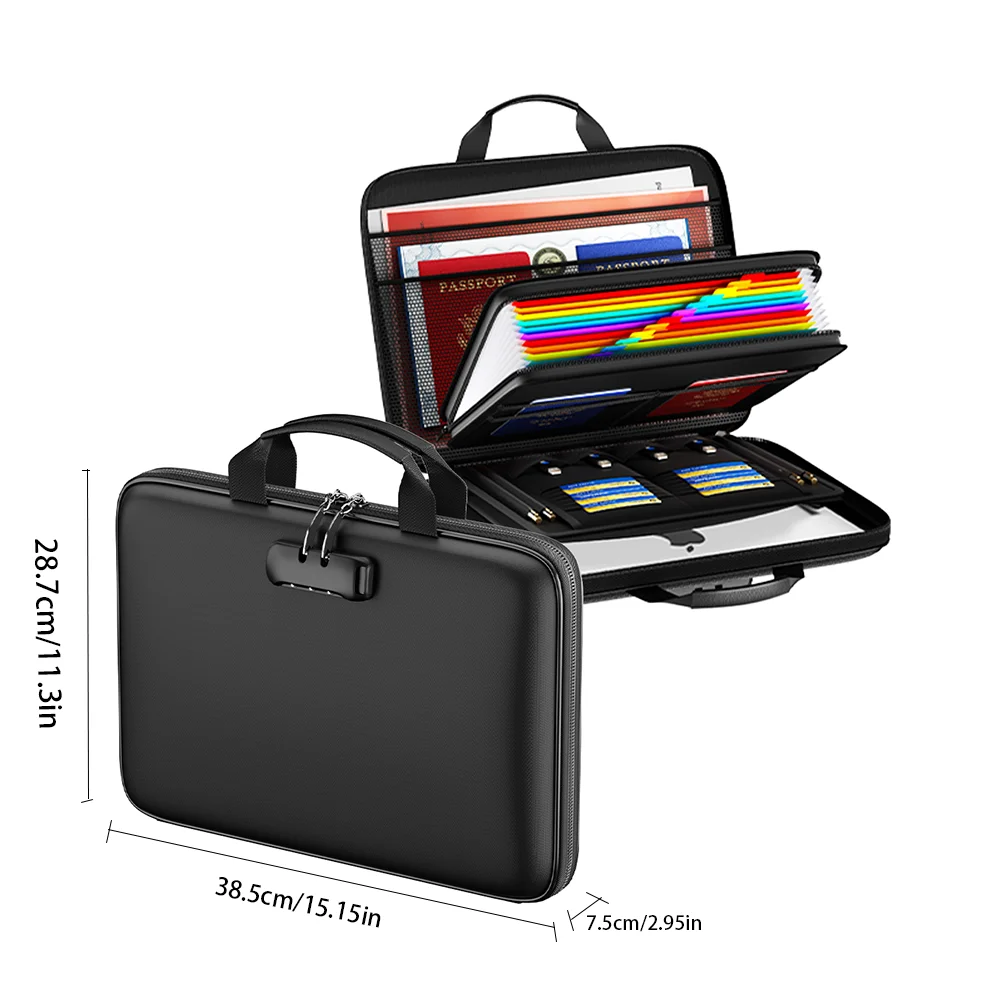 Fire-Resistant Document Bag with 12 Expandable Pages, Hard-Sided Storage Bag Back to School Season Storage, Document Storage Bag
