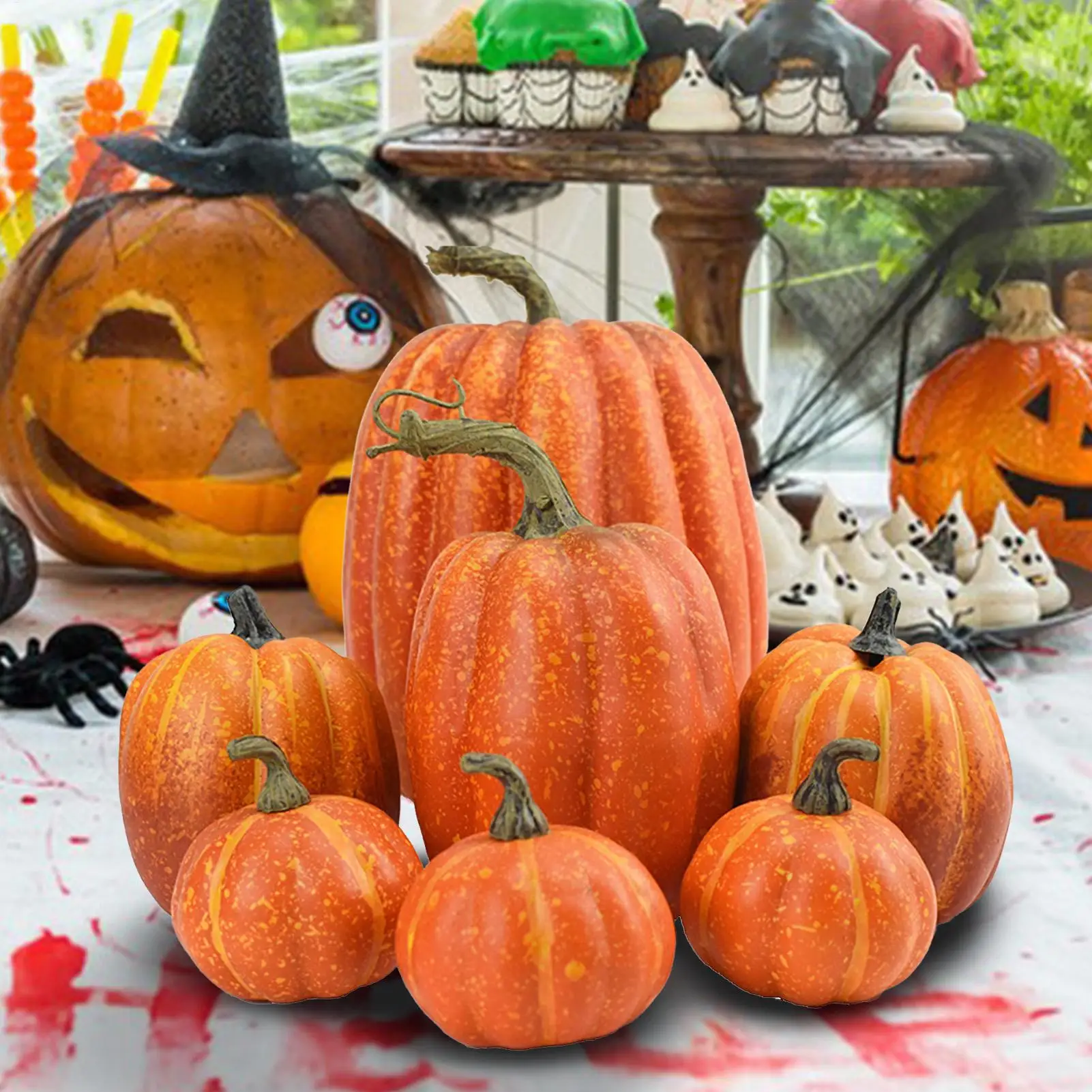 7Pcs Artificial Pumpkin Halloween Decorations for Home Mini Fake Pumpkin Autumn Harvest Party Thanksgiving Ornaments Props - view 2