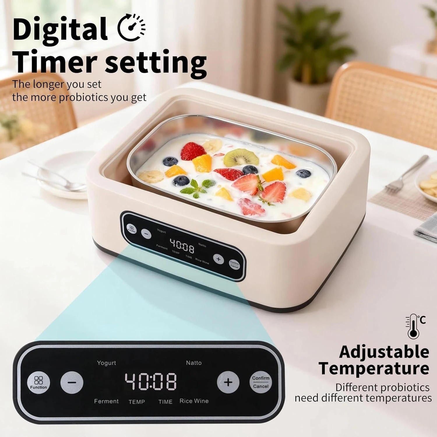 

Yogurt Machine 1.6L Large Capacity Household Fully Automatic Multi-Function Yogurt Maker Homemade Yogurt Natto Rice Wine Tool