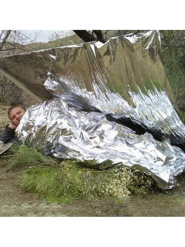 130x210 سنتيمتر احباط مايلر بطانية حرارية تبقيك الدفء الطوارئ بطانية حرارية الاحتفاظ حرارة الجسم الفضة احباط بطانية للإسعافات الأولية #3