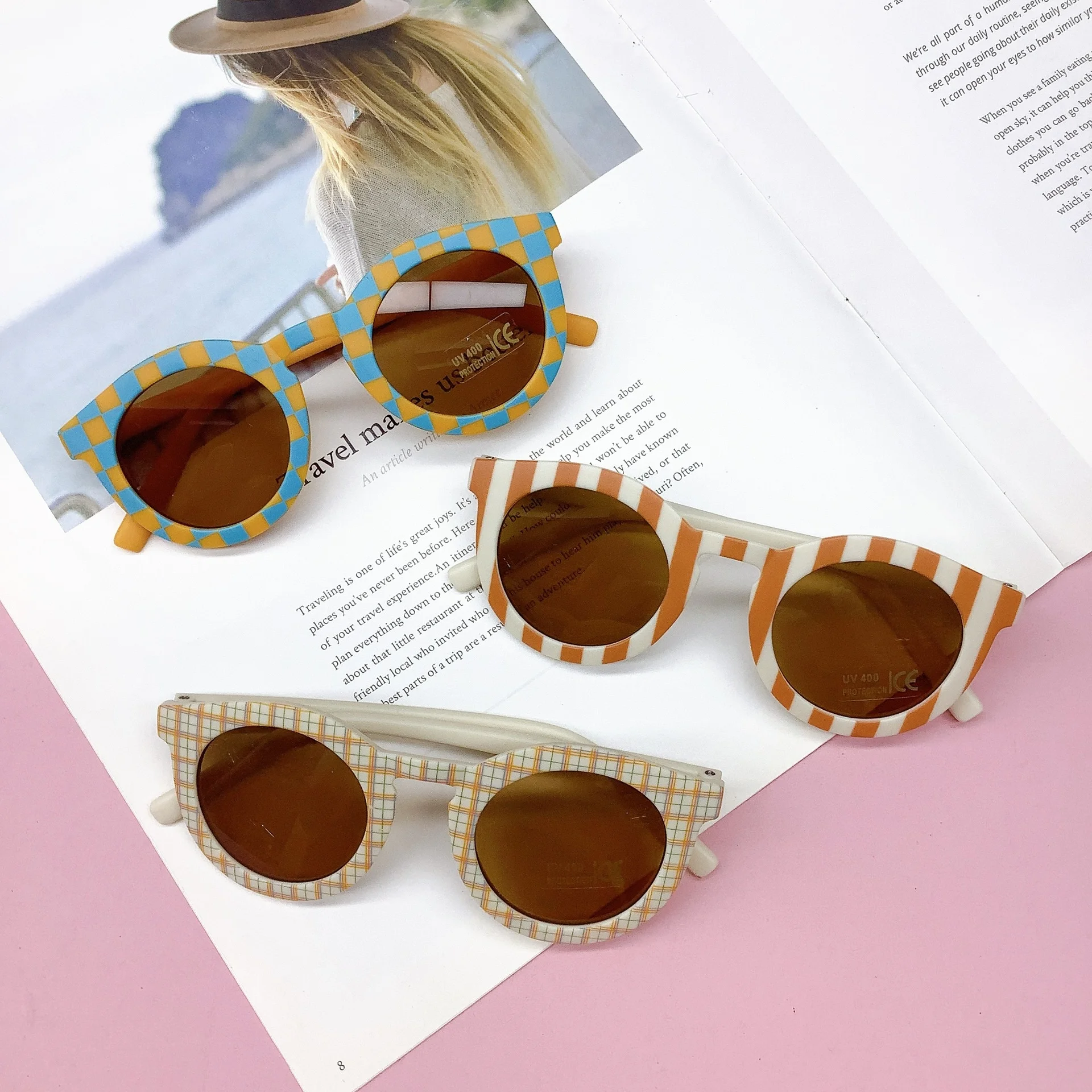 Individualized children's sunglasses fashion boys and girls checkerboard sunglasses baby anti-UV glasses tide image 2